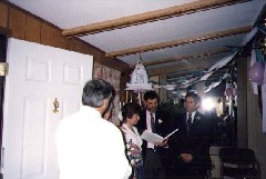 Fred Haydock; Ann Laramie; Dewey Laramie; Judge reading; wedding